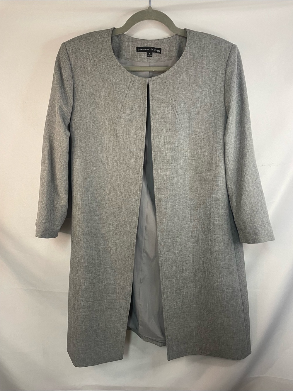 Preston & York gray heathered coat.  3/4 sleeves with a neck closure.